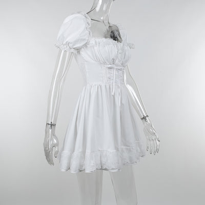 Vestido Blanco con Panel de Encaje y Cintura Anudada - Image 27