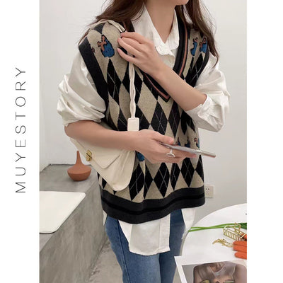Chaleco Jacquard Fresa Retro Cuello V sin Mangas para Primavera y Otoño - Image 11