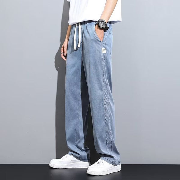 Pantalones Anchos de Pierna Recta en Tela Ice Silk para Hombre