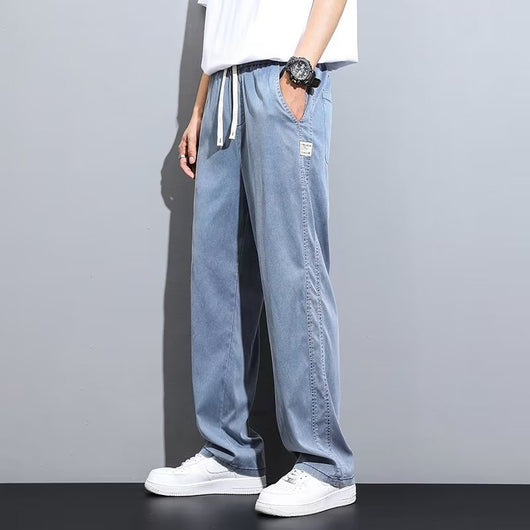 Pantalones Anchos de Pierna Recta en Tela Ice Silk para Hombre - Image 2