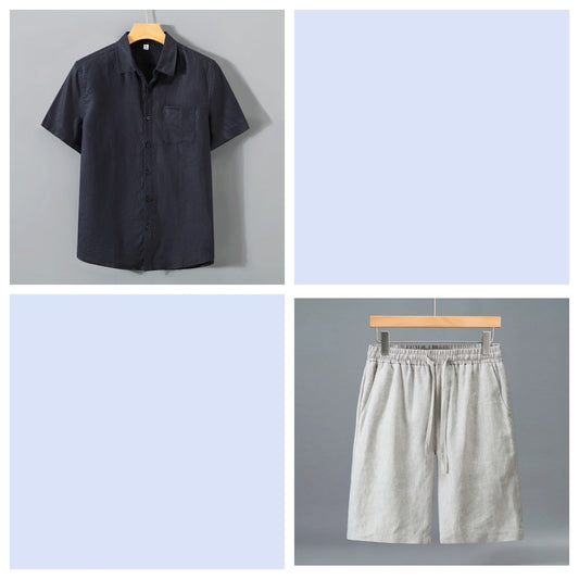 Conjunto de Shorts y Camisa de Lino para Hombre - Outfit Veraniego Ligero y Cómodo