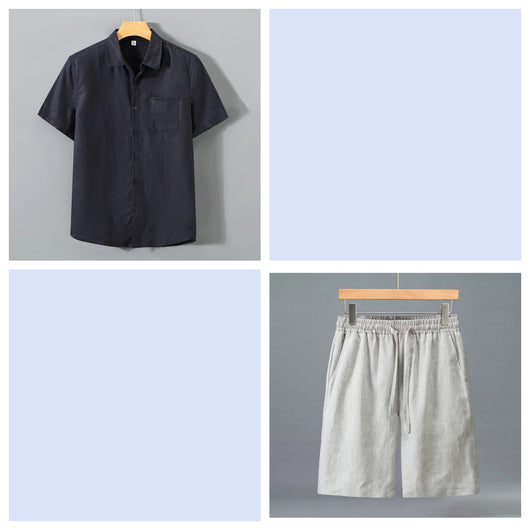 Conjunto de Shorts y Camisa de Lino para Hombre - Outfit Veraniego Ligero y Cómodo