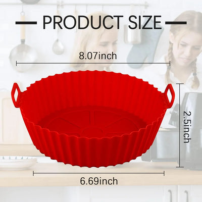 Air Fryer Silicone Liners Pot,8 Inch Air Fryer Basket Liners, Silicone Baking Tray Pots for 3 to 5 Qt for Air Fryer Oven Reusable Baking Tray Oven Accessories (Red+Black) - Tekeno