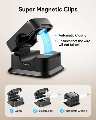 Set de 8 organizadores magnéticos para cables – Adhesivo fuerte Costop, fácil apertura, ideal para organizar cables de carga en hogar, oficina, auto y escritorio - Tekeno