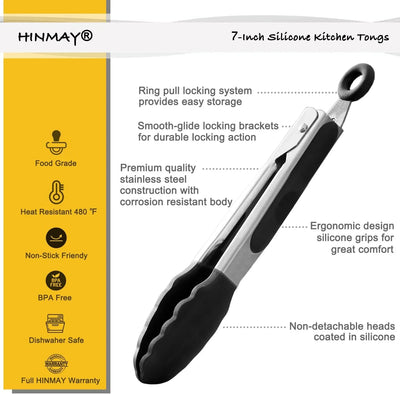 Small Silicone Tongs 7-Inch Mini Serving Tongs, Set of 3 (Black Gray White) - Tekeno