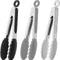 Small Silicone Tongs 7-Inch Mini Serving Tongs, Set of 3 (Black Gray White)