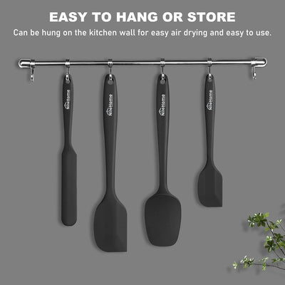 Silicone Spatula Set, Food Grade Rubber Spatula High Heat-Resistant Premium Bpa-Free One Piece Seamless Design Cooking Spatulas Dishwasher Safe Bpa-Free 4 Pack (Black) - Tekeno