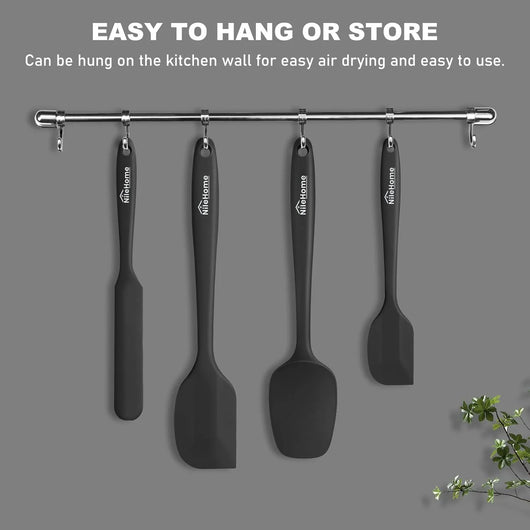 Silicone Spatula Set, Food Grade Rubber Spatula High Heat-Resistant Premium Bpa-Free One Piece Seamless Design Cooking Spatulas Dishwasher Safe Bpa-Free 4 Pack (Black) - Tekeno