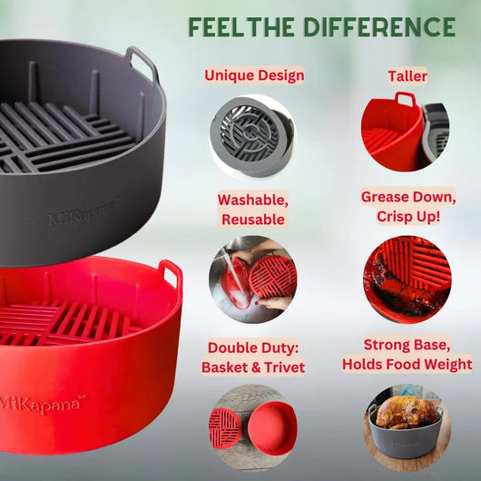 Silicone Air Fryer Liners Reusable, STURDY Air Fryer Accessories- Silicone Air Fryer Basket Liners- Air Fryer Pans- Air Fryer Inserts for 3-5QT - 7.5" - Tekeno