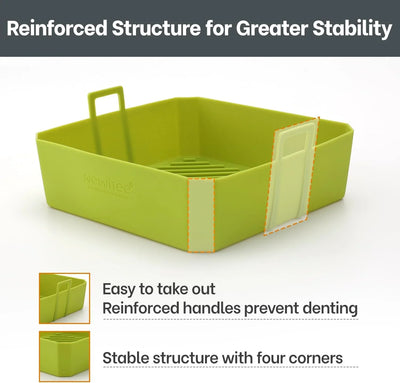 5 QT Air Fryer Silicone Liners for Ninja AF141/AF142/AF181/AF182 & COSORI CAF-L501, 2 Pack BPA Free Platinum Silicone Basket, Square Reusable Air Fryer Liners with Handle, Upgrade - Tekeno