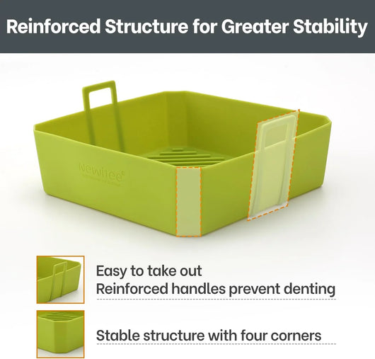 5 QT Air Fryer Silicone Liners for Ninja AF141/AF142/AF181/AF182 & COSORI CAF-L501, 2 Pack BPA Free Platinum Silicone Basket, Square Reusable Air Fryer Liners with Handle, Upgrade - Tekeno