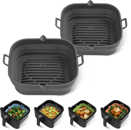 [2 Pack] Silicone Air Fryer Liners Square - Reusable Airfryer Basket - Easy to Clean Air Fryers Pot for 5.8 to 8 Qt Large Air Fryer Baking Tray Oven Accessories, 8.5 Inch - Tekeno