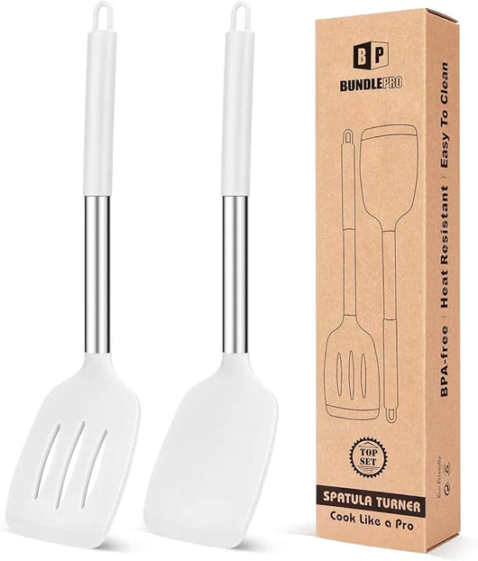 Pack of 2 Silicone Solid Turner, Non Stick Slotted Kitchen Spatulas, High Heat Resistant BPA Free Cooking Utensils, Ideal Cookware for Fish, Eggs, Pancakes(Black) - Tekeno