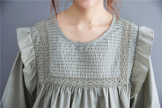 Blusa Suelta de Manga Larga con Encaje y Volantes - Image 7