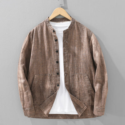 Camisa Retro de Lino con Cuello Mao para Hombre - Diseño Clásico Casual - Image 7