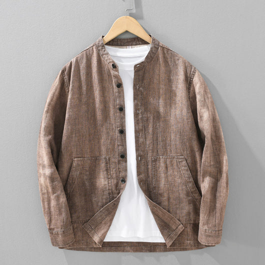 Camisa Retro de Lino con Cuello Mao para Hombre - Diseño Clásico Casual - Image 7