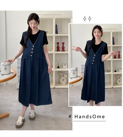 Conjunto de Dos Piezas: Falda Denim con Chaleco y Camiseta Base Talla Grande - Image 17