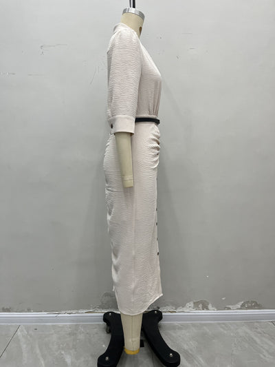Vestido Camisero Plisado con Cinturón - Manga Corta - Image 7