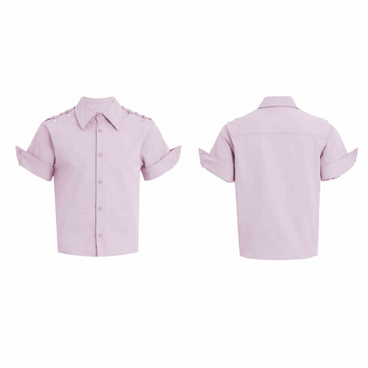 Camisa Suelta con Hebilla Metálica Deconstruida - Cardigan de Manga Corta Color Sólido - Image 17