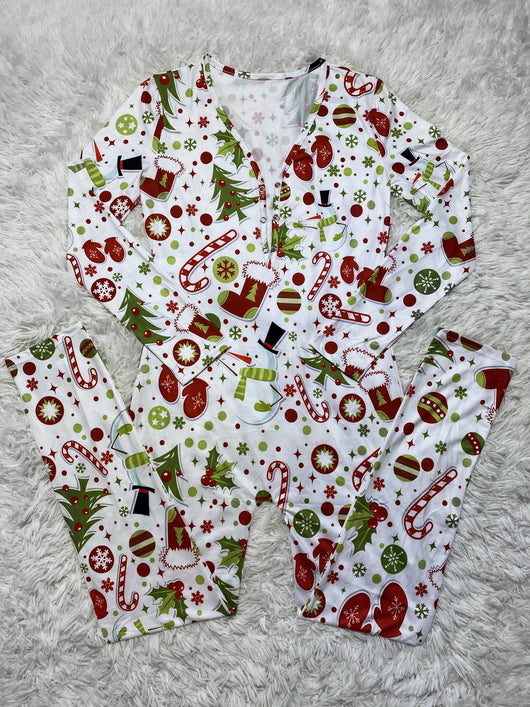 Pijama Navideño Estampado de Manga Larga para Casa