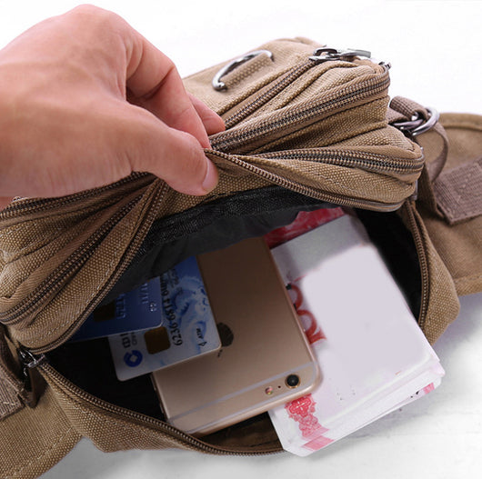Riñonera de Lona con 4 Bolsillos para Hombre - Bolsa de Cintura Ajustable para Viajes y Actividades Outdoor - Image 12