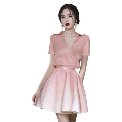 Conjunto Dos Piezas: Blusa Coreana Entallada y Falda A-Line - Image 9