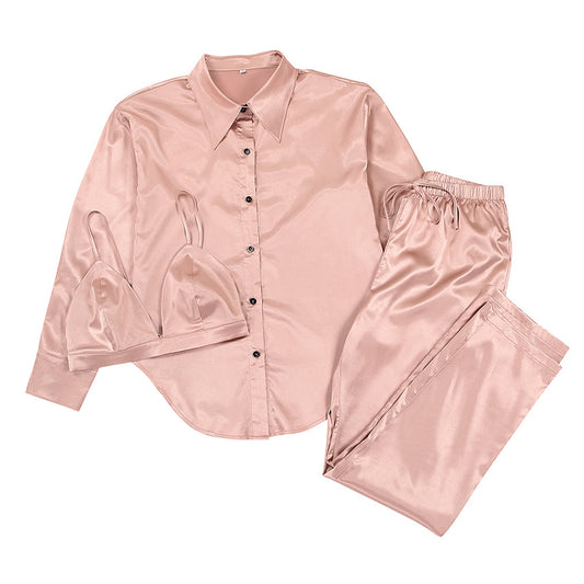 Conjunto de Pijama Satinado de 3 Piezas - Estilo Europeo Elegante - Image 2