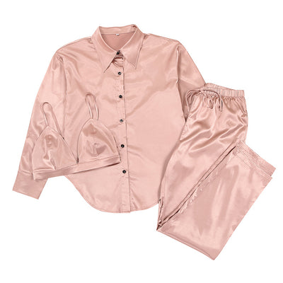 Conjunto de Pijama Satinado de 3 Piezas - Estilo Europeo Elegante - Image 2
