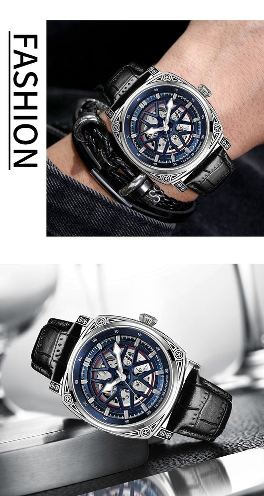 Reloj Automático de Acero Inoxidable con Correa de Cuero para Hombre - Image 15