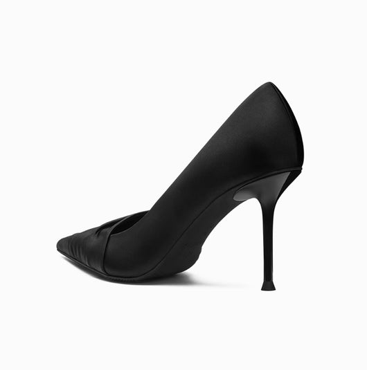 Tacones Altos de Satén Negro con Lateral Abierto - Image 2