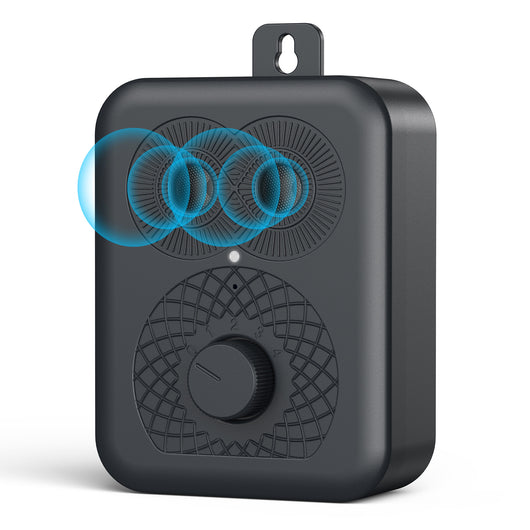 Black rechargeable anti-dog barking device with two speaker grilles, a white indicator light, and a numbered rotary dial. - Image 5