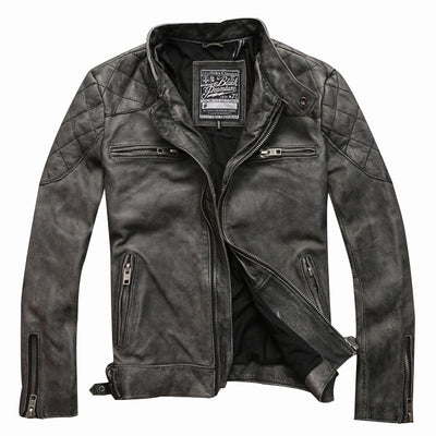 Chaqueta de Cuero con Cuello de Pie Efecto Desgastado para Hombre - Image 9