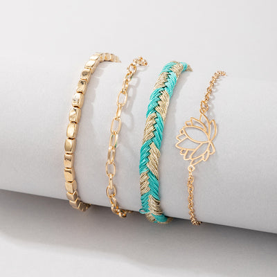 Juego de 4 Pulseras Bohemias con Cadena de Aleación y Loto - Image 8