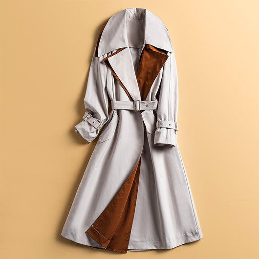 Abrigo Oversize Bicolor Estilo Británico Hasta la Rodilla