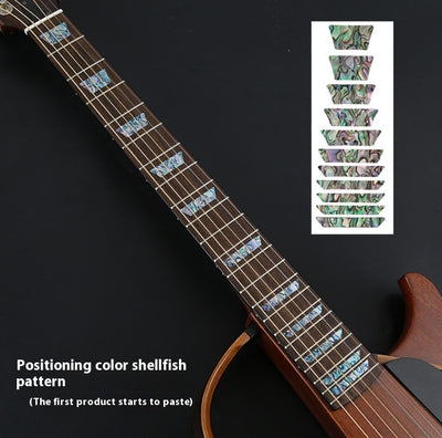 Blue cloud-shaped inlay stickers for guitar fingerboards, shown on a guitar neck and as a full sheet. - Image 10