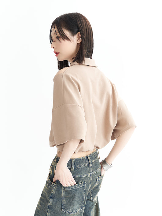 Camiseta Mujer Cuello Solapa Falsa Manga Corta - Image 5