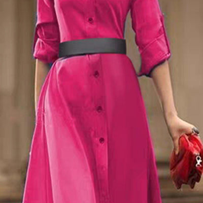 Vestido Largo Elegante con Cuello Camisero y Manga Tres Cuartos - Image 10