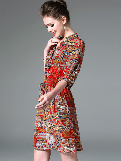 Vestido Camisero Vintage con Costuras Estampadas Ajustado - Image 15