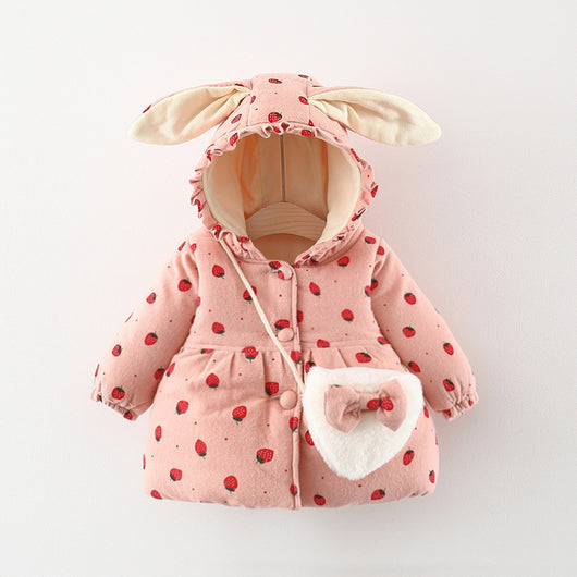 Abrigo de Algodón Niña con Forro Polar Estampado Frutas y Bolsa Incluida - Image 4