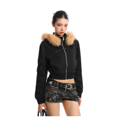 Suéter Cuello Alto con Cuello de Piel Desmontable