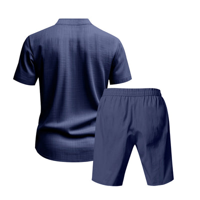 Traje de Lino Americano para Hombre - Dos Piezas Cuello Mao Playa Verano - Image 32