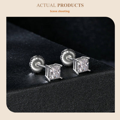 Aretes de Plata 925 con Moissanita Cuadrada Estilo Princesa - Image 16