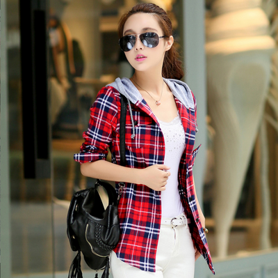 Camisa de Cuadros con Capucha para Mujer de Manga Larga - Image 8