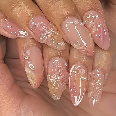 Uñas Postizas Flor Pura - Removibles y Reutilizables