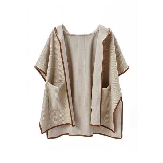 Poncho Chal Cuadrillé Reversible de Lana Doble Faz con Capucha - Image 4