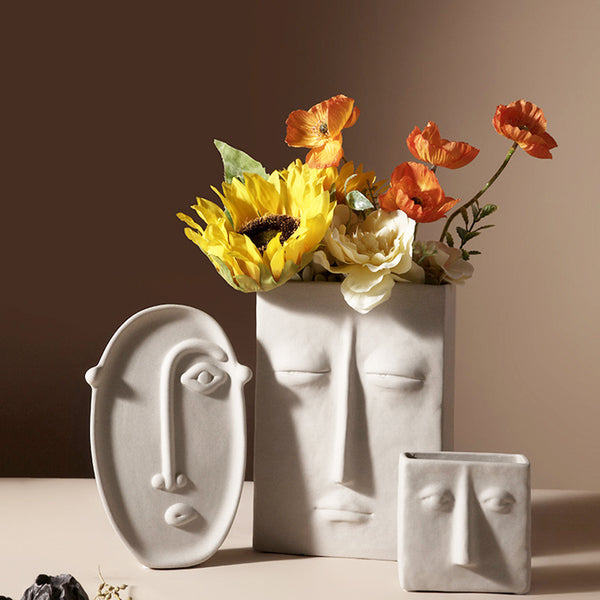 Florero Decorativo de Cerámica Nórdico con Rostro Artístico