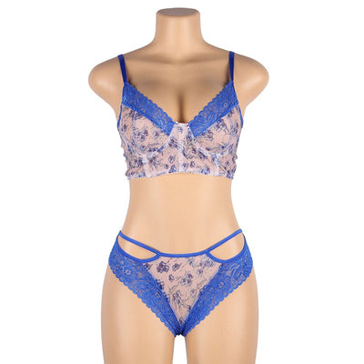 Conjunto de Lencería Azul con Encaje Calado y Flores - Image 14