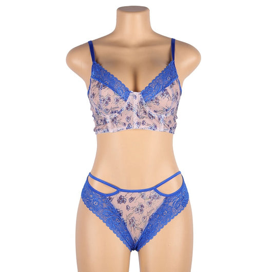 Conjunto de Lencería Azul con Encaje Calado y Flores - Image 14