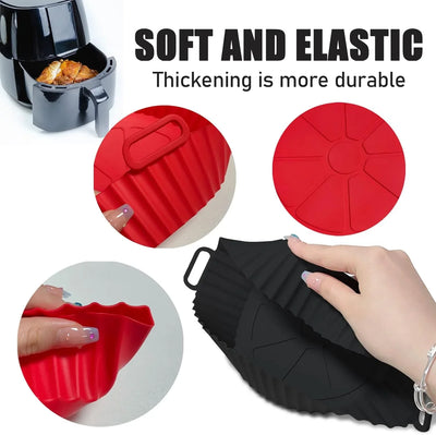 Air Fryer Silicone Liners Pot,8 Inch Air Fryer Basket Liners, Silicone Baking Tray Pots for 3 to 5 Qt for Air Fryer Oven Reusable Baking Tray Oven Accessories (Red+Black) - Tekeno