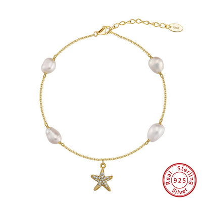 Tobillera de Plata 925 con Estrella de Mar y Perla - Estilo Playa - Image 2